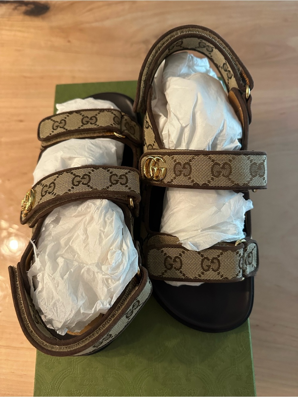 Gucci Brown Beige GG Canvas Double-Strap Logo Sandals EU 10 - Picture 5 of 11